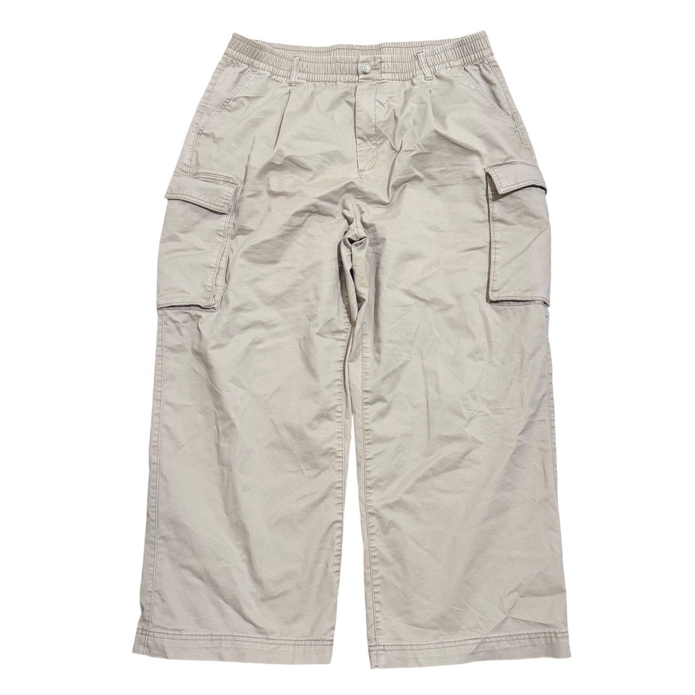 Old Navy Khaki Comfort Waist Wide Leg Cargo Pants XL Tan Cotton Stretch Utility